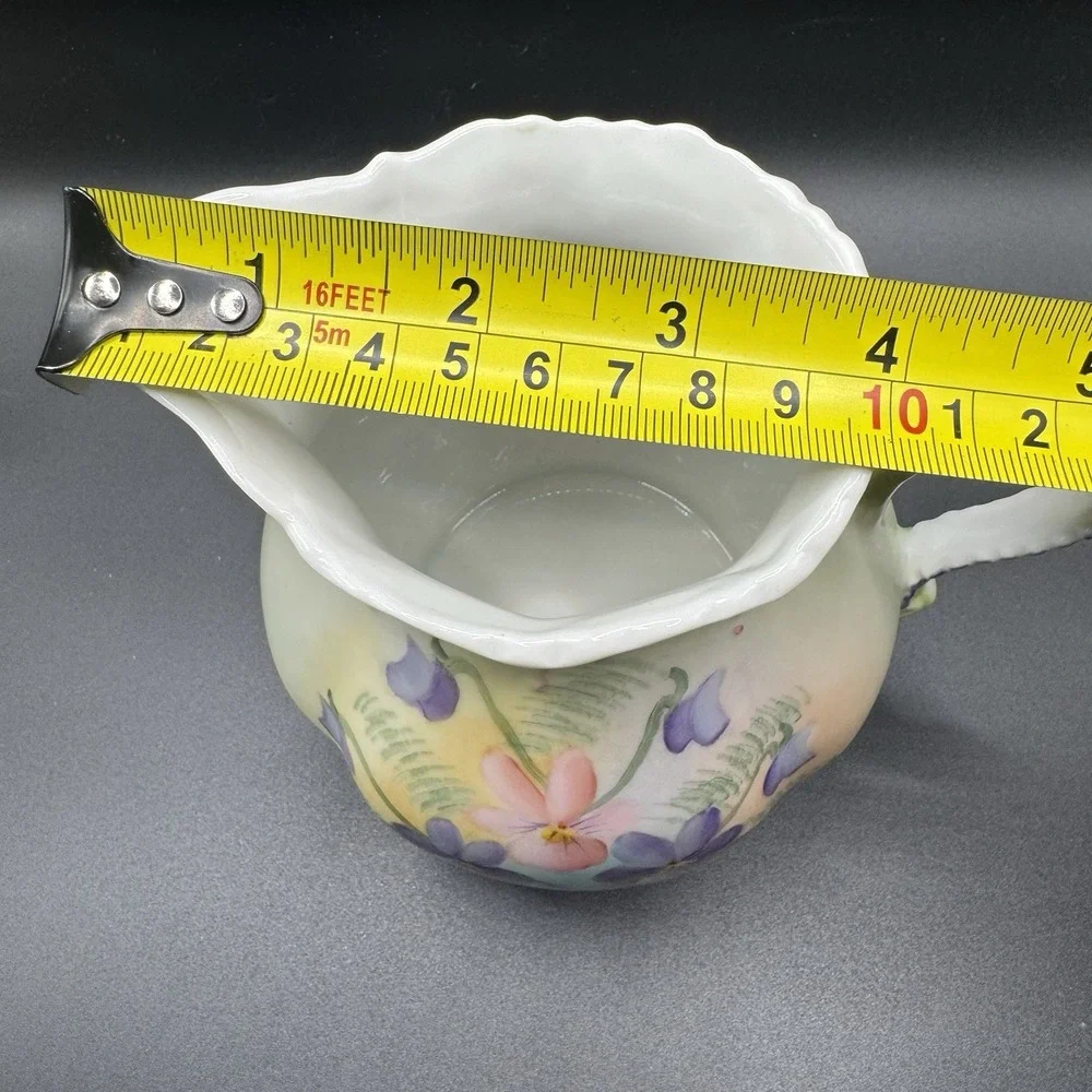 Vintage 1981 Hand-Painted Floral Porcelain Large Creamer Milk Pitcher